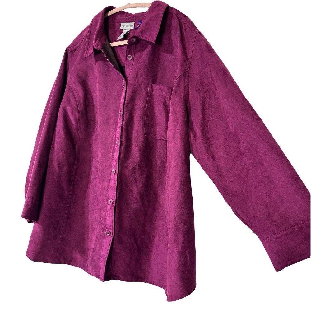 Catherines Size 3X WP 26 28 WP Soft Faux Suede Pink Button Up Shirt Long Sleeve